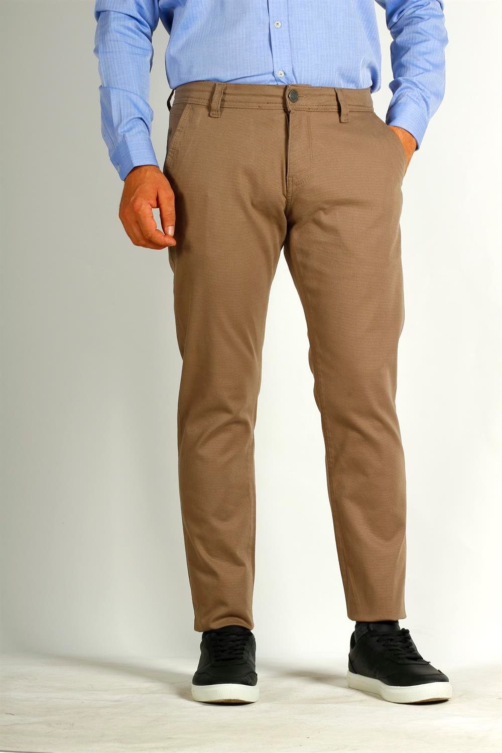 Erkek Camel Slim Fit Armürlü Chino Pantolon NCS JEANS 2194