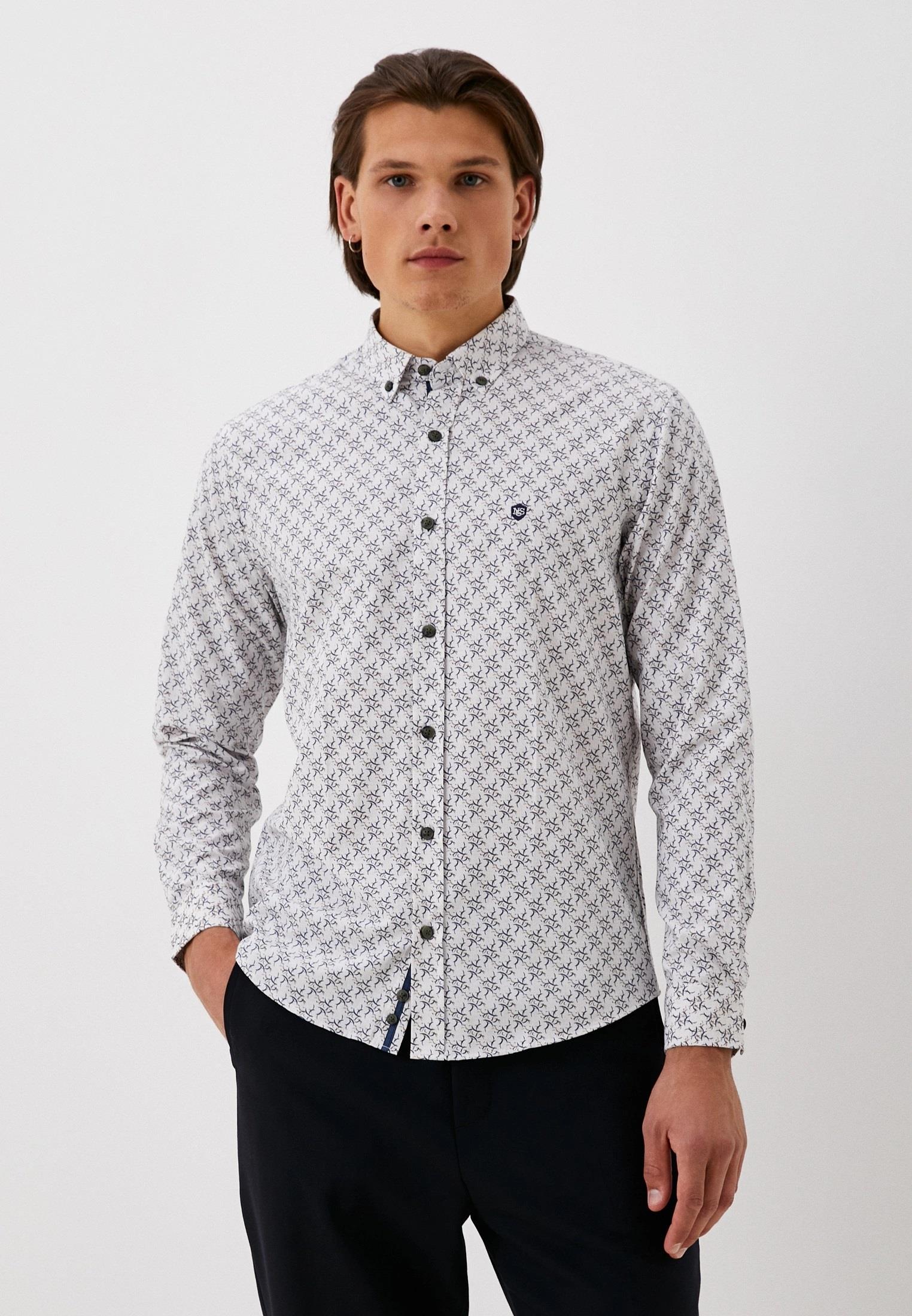 Erkek Desenli Gömlek MAVİ Baskılı Slim Fit Düğmeli Yaka Arma Logo Detay Poplin Gömlek NCS JEANS 7182