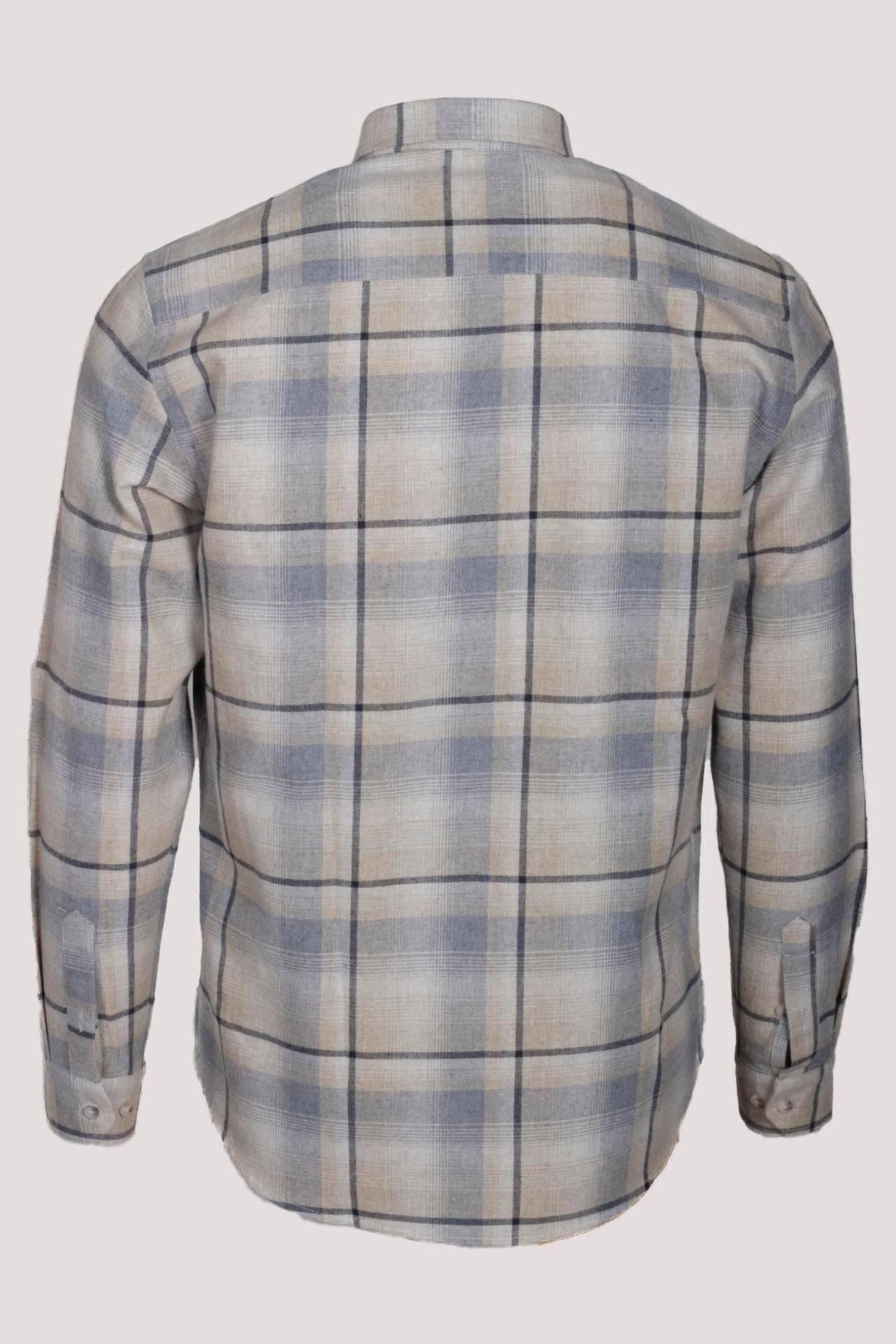 Erkek Gömlek Bej Uzun Kol Ekose Kareli Flanel Yün Tuşeli Slim Fit Düğmeli Yaka Shirt NCS JEANS 7269