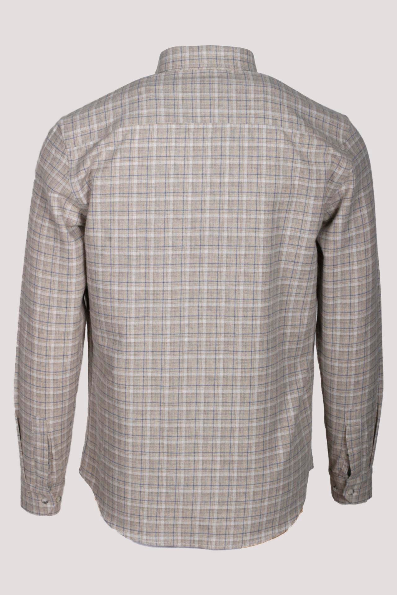 Erkek Gömlek Bej Uzun Kol Ekose Kareli Flanel Yün Tuşeli Slim Fit Düğmeli Yaka Shirt NCS JEANS 7270