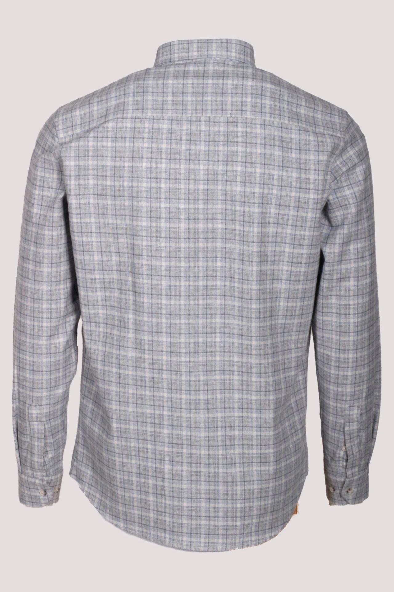 Erkek Gömlek Gri Uzun Kol Ekose Kareli Flanel Yün Tuşeli Slim Fit Düğmeli Yaka Shirt NCS JEANS 7270