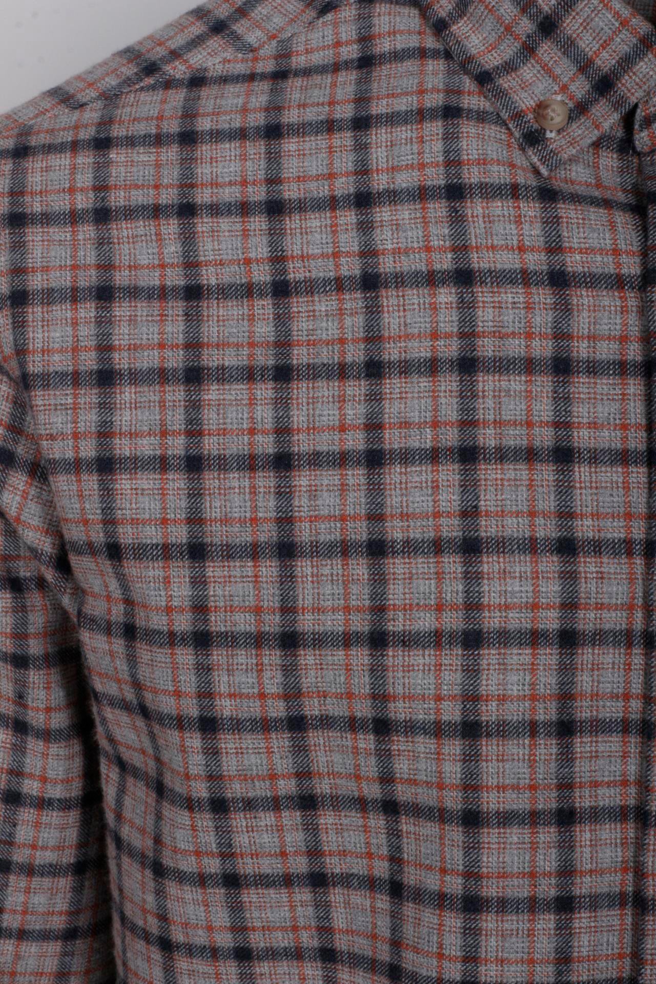 Erkek Gömlek Kiremit Uzun Kol Ekose Kareli Flanel Yün Tuşeli Slim Fit Düğmeli Yaka Shirt NCS JEANS 7270