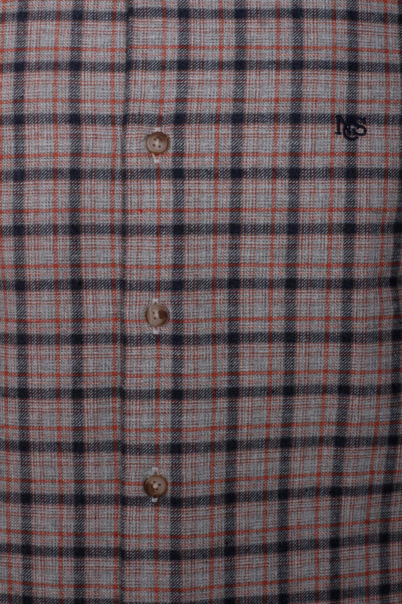 Erkek Gömlek Kiremit Uzun Kol Ekose Kareli Flanel Yün Tuşeli Slim Fit Düğmeli Yaka Shirt NCS JEANS 7270