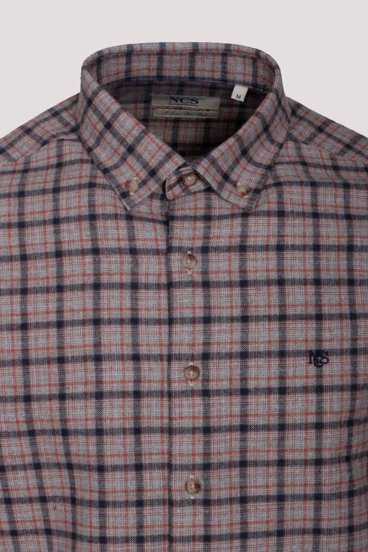 Erkek Gömlek Kiremit Uzun Kol Ekose Kareli Flanel Yün Tuşeli Slim Fit Düğmeli Yaka Shirt NCS JEANS 7270