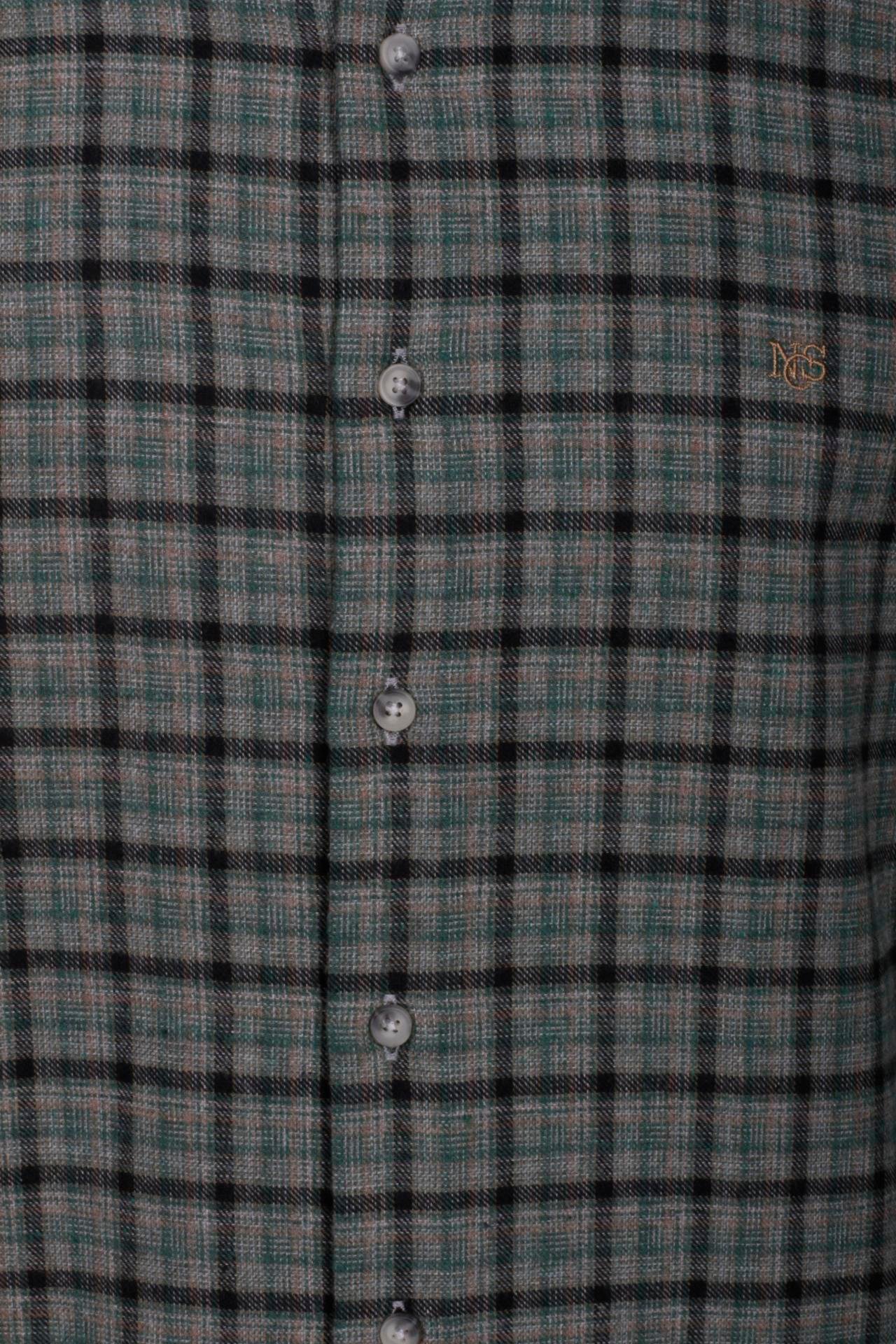 Erkek Gömlek Yeşil Uzun Kol Ekose Kareli Flanel Yün Tuşeli Slim Fit Düğmeli Yaka Shirt NCS JEANS 7270
