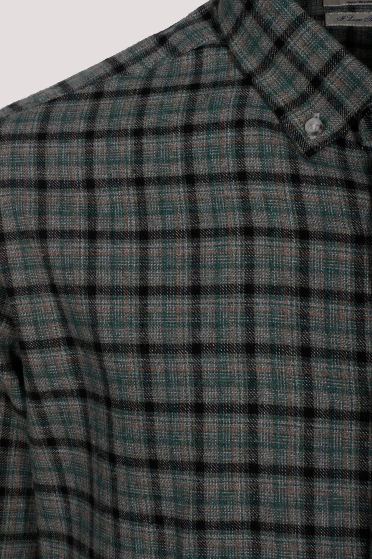 Erkek Gömlek Yeşil Uzun Kol Ekose Kareli Flanel Yün Tuşeli Slim Fit Düğmeli Yaka Shirt NCS JEANS 7270