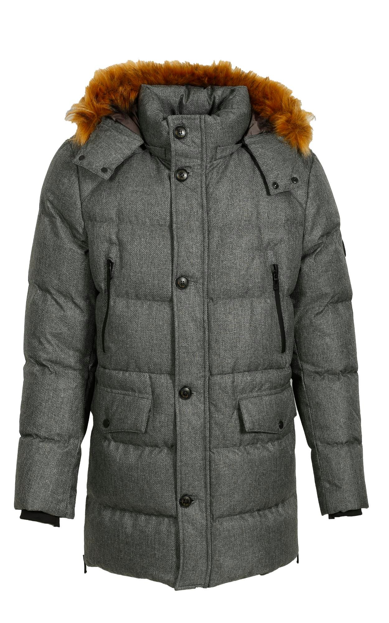 Erkek Gri Kapüşon'lu Termo Dolumlu Su ve Rüzgar İtici Slim Fit Mont NCS JEANS 4991