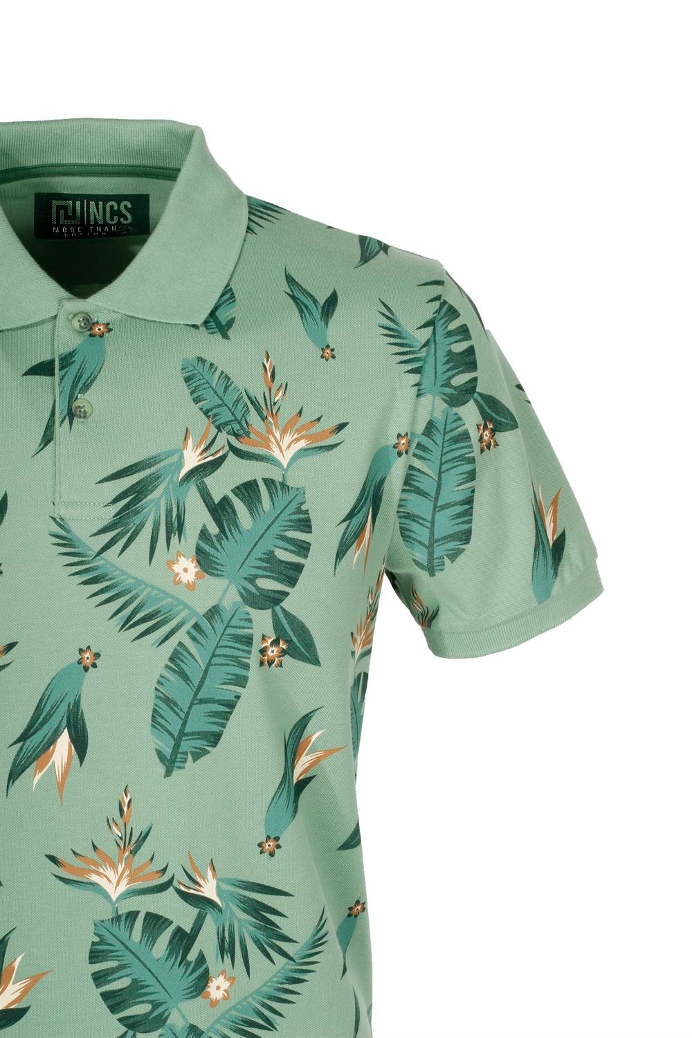 Erkek Haki Baskılı Slim Fit Dar Kesim Polo Yaka %100 Pamuk T-shirt Ncs Jeans 1178