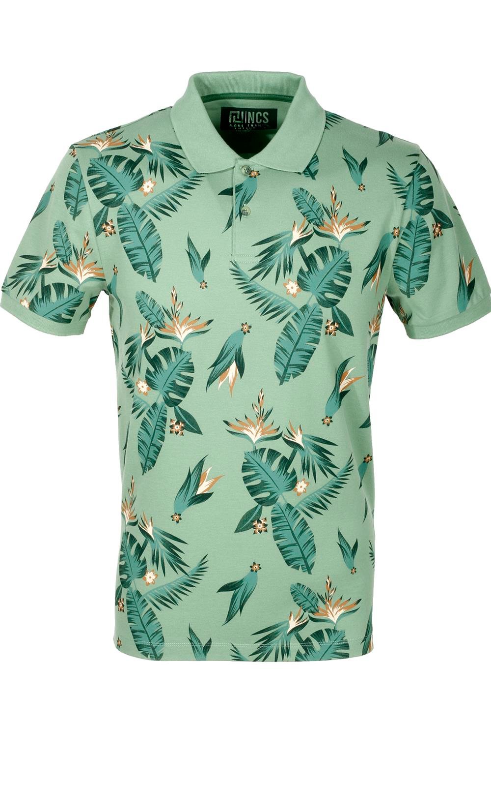 Erkek Haki Baskılı Slim Fit Dar Kesim Polo Yaka %100 Pamuk T-shirt Ncs Jeans 1178