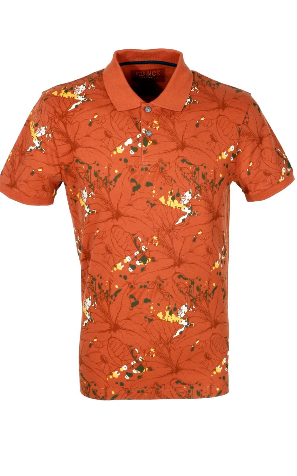 Erkek Kiremit Polo Yaka Slim Fit Baskılı Tshirt 1191