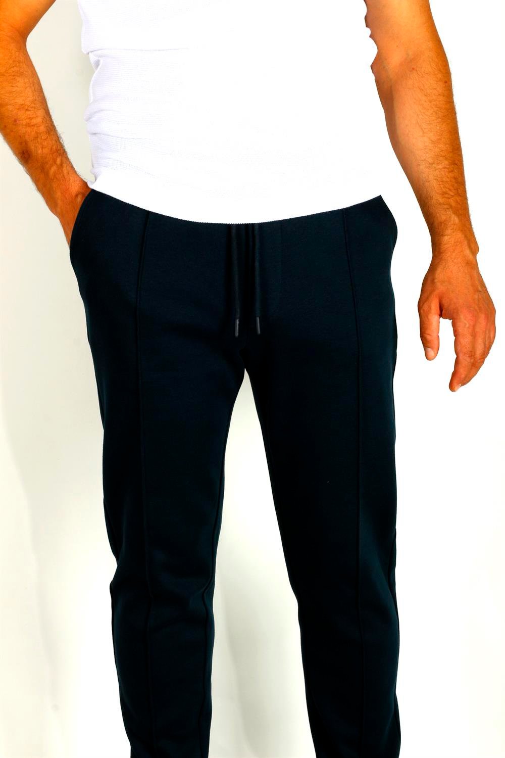 Erkek Lacivert Bel İpli Slim Fit Yan Cepli Armürlü Jogger Pantolon NCS JEANS 1642