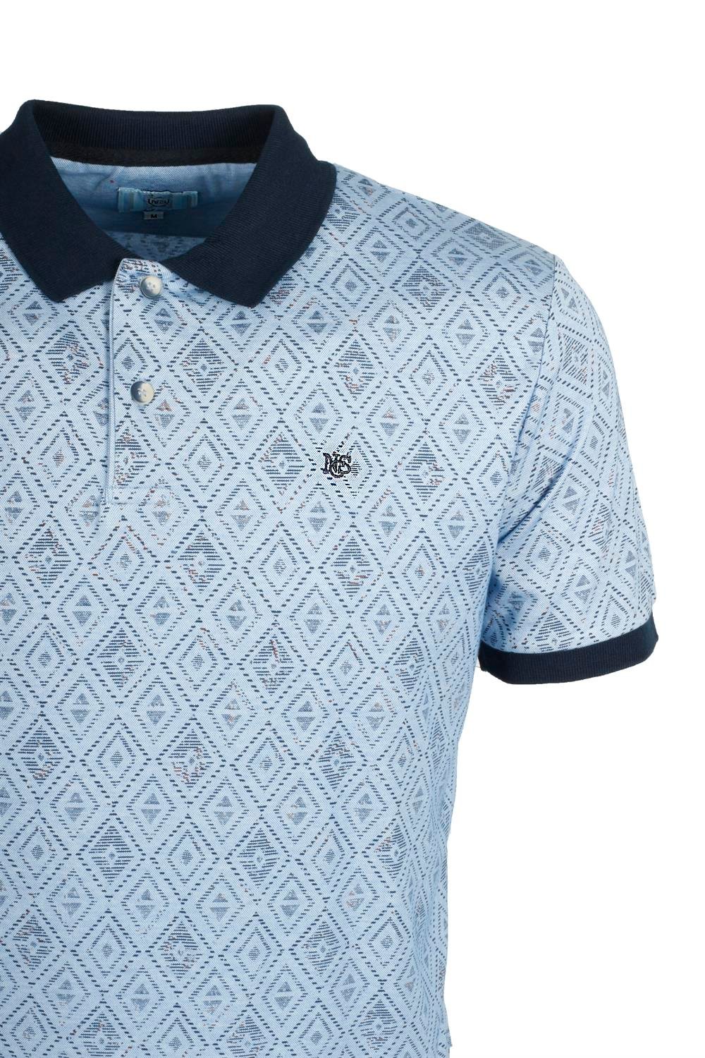 Erkek Mavi Baskılı Slim Fit Dar Kesim Polo Yaka %100 Pamuk T-shirt Ns-cs Jeans 1989