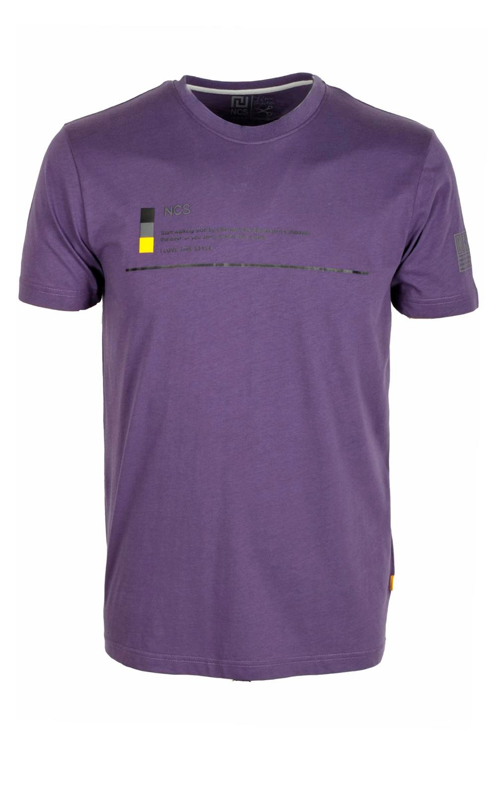 Erkek Mor Bisiklet Yaka Slim Fit Baskılı %100 Pamuk T-shirt Jeans 1943
