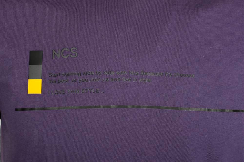 Erkek Mor Bisiklet Yaka Slim Fit Baskılı %100 Pamuk T-shirt Jeans 1943