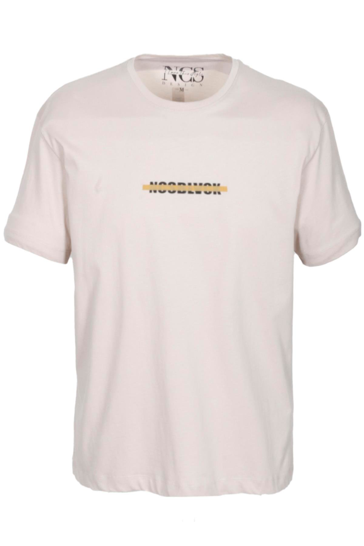 Erkek Oversize Tişört Bej Sırt Baskılı Bisiklet Yaka %100 Pamuk Slim Fit Baskılı T-shirt NCS JEANS 1190