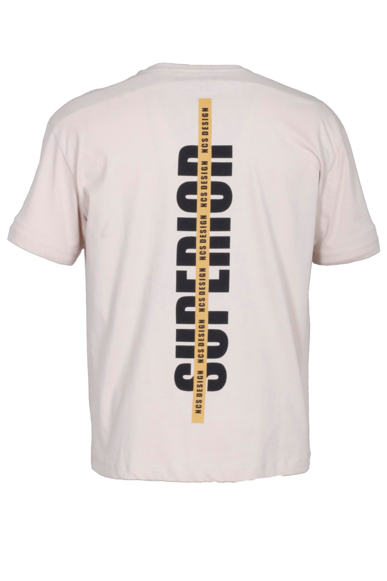 Erkek Oversize Tişört Bej Sırt Baskılı Bisiklet Yaka %100 Pamuk Slim Fit Baskılı T-shirt NCS JEANS 1190