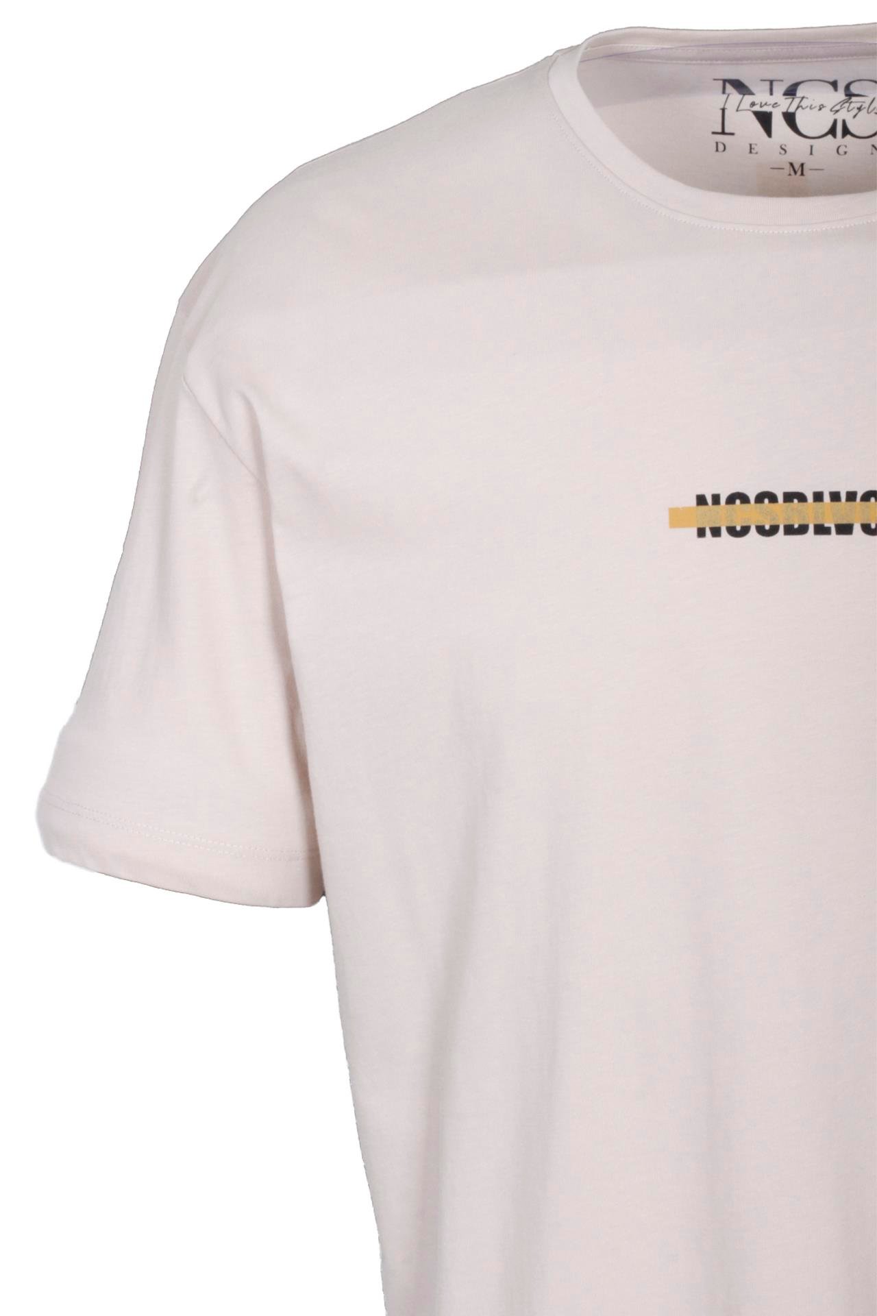 Erkek Oversize Tişört Bej Sırt Baskılı Bisiklet Yaka %100 Pamuk Slim Fit Baskılı T-shirt NCS JEANS 1190