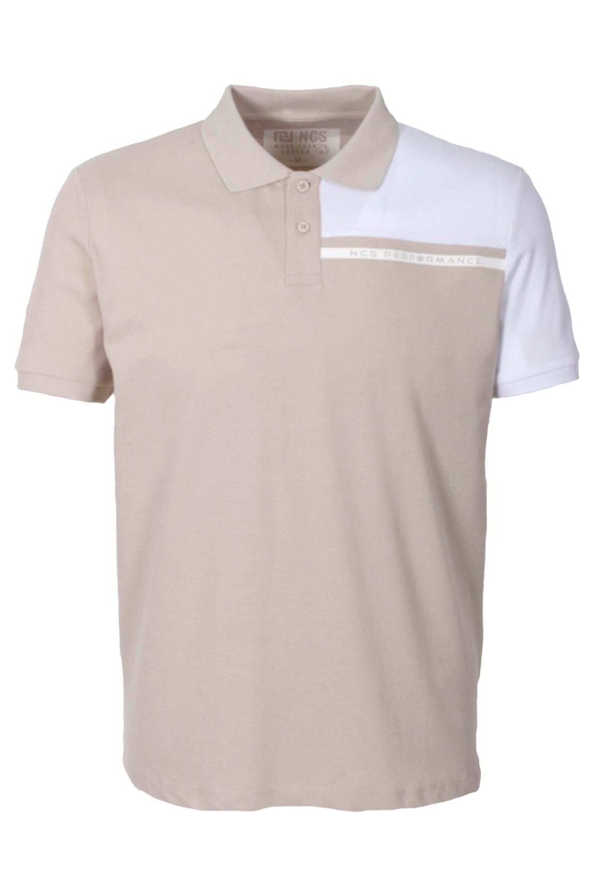 Erkek Polo Yaka Tişört Bej %100 Pamuk Slim Fit Ribanalı Kol T-shirt NCS JEANS 1164