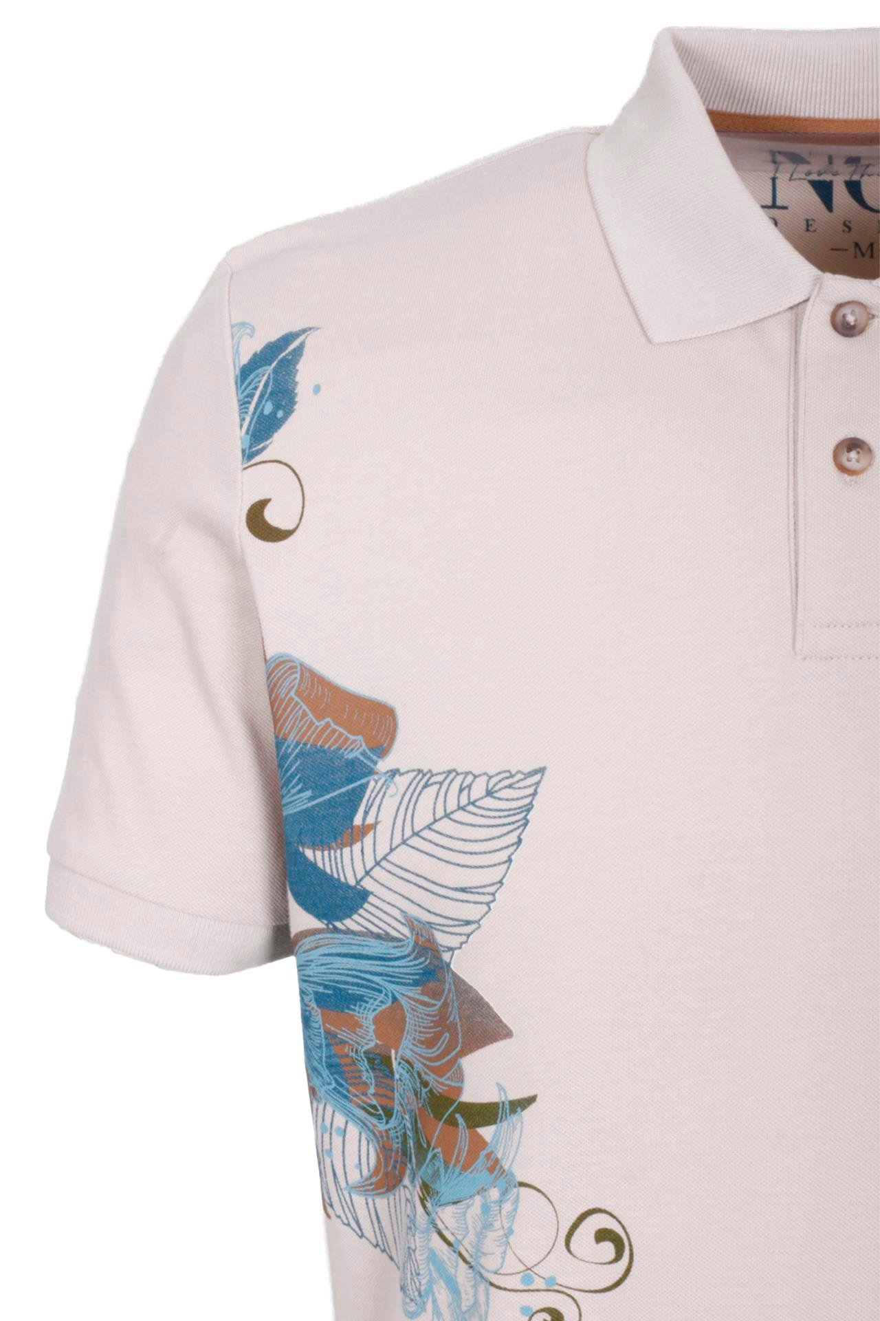 Erkek Polo Yaka Tişört BEJ %100 Pamuk Slim Fit Ribana'lı Kol Floral Desenli T-shirt NCS JEANS 1189