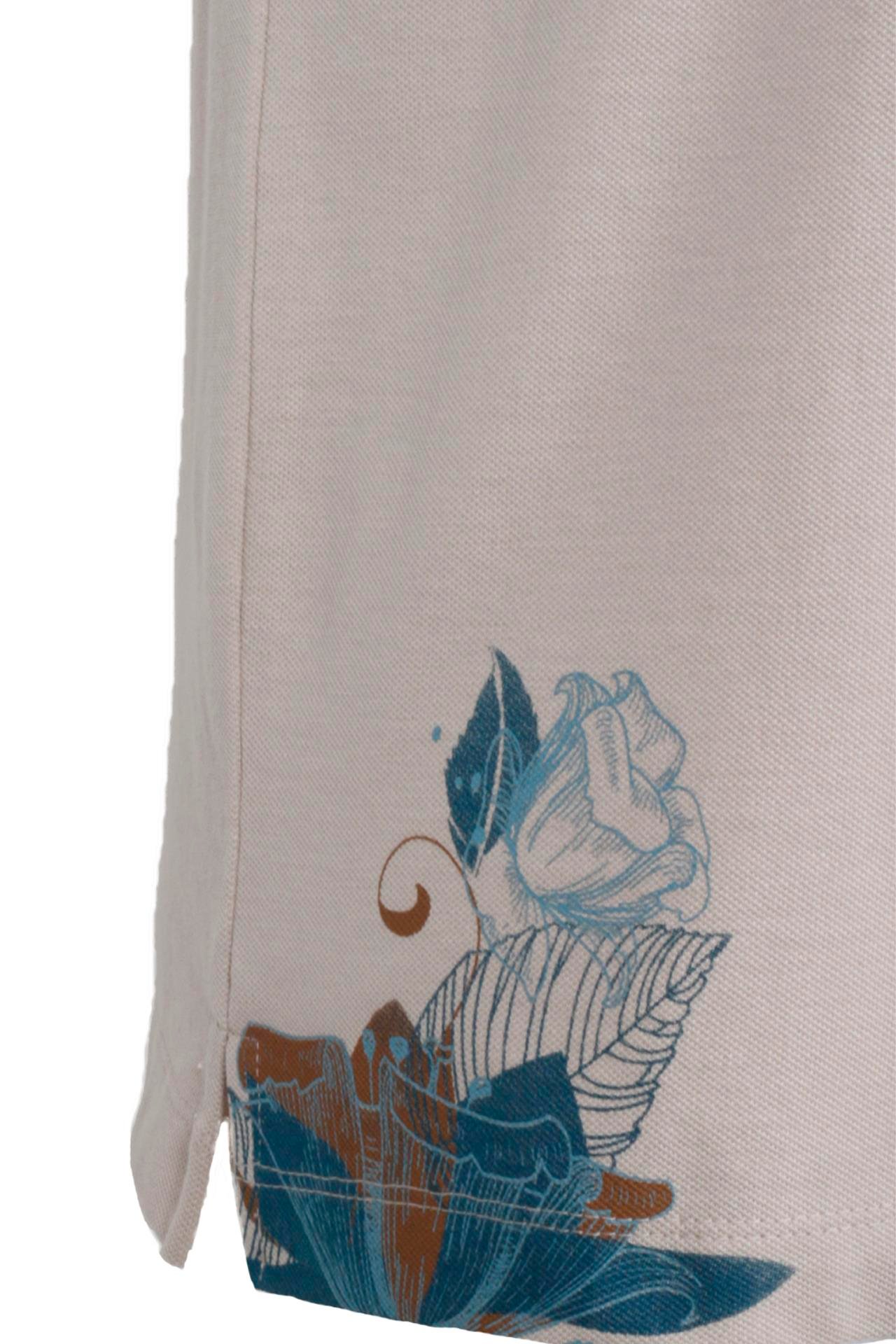 Erkek Polo Yaka Tişört BEJ %100 Pamuk Slim Fit Ribana'lı Kol Floral Desenli T-shirt NCS JEANS 1189