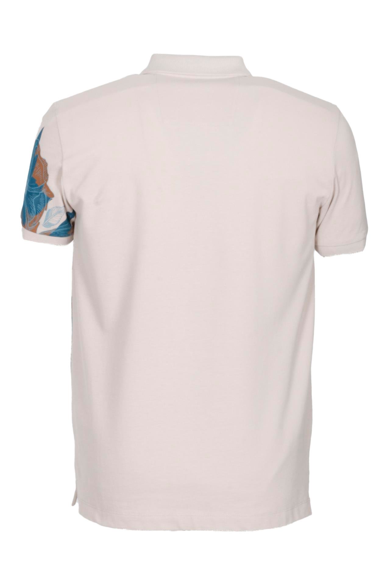 Erkek Polo Yaka Tişört BEJ %100 Pamuk Slim Fit Ribana'lı Kol Floral Desenli T-shirt NCS JEANS 1189