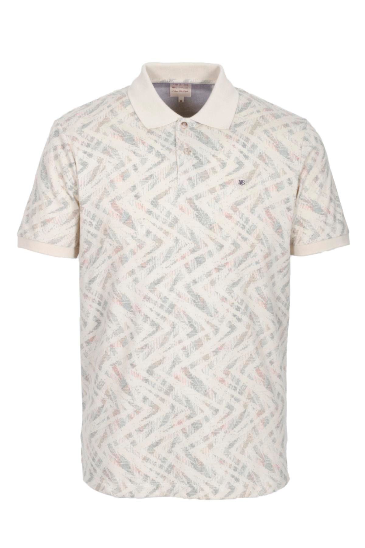 Erkek Polo Yaka Tişört Bej Slim Fit Ribanalı Kol Pamuklu Baskılı T-shirt NCS JEANS 1254