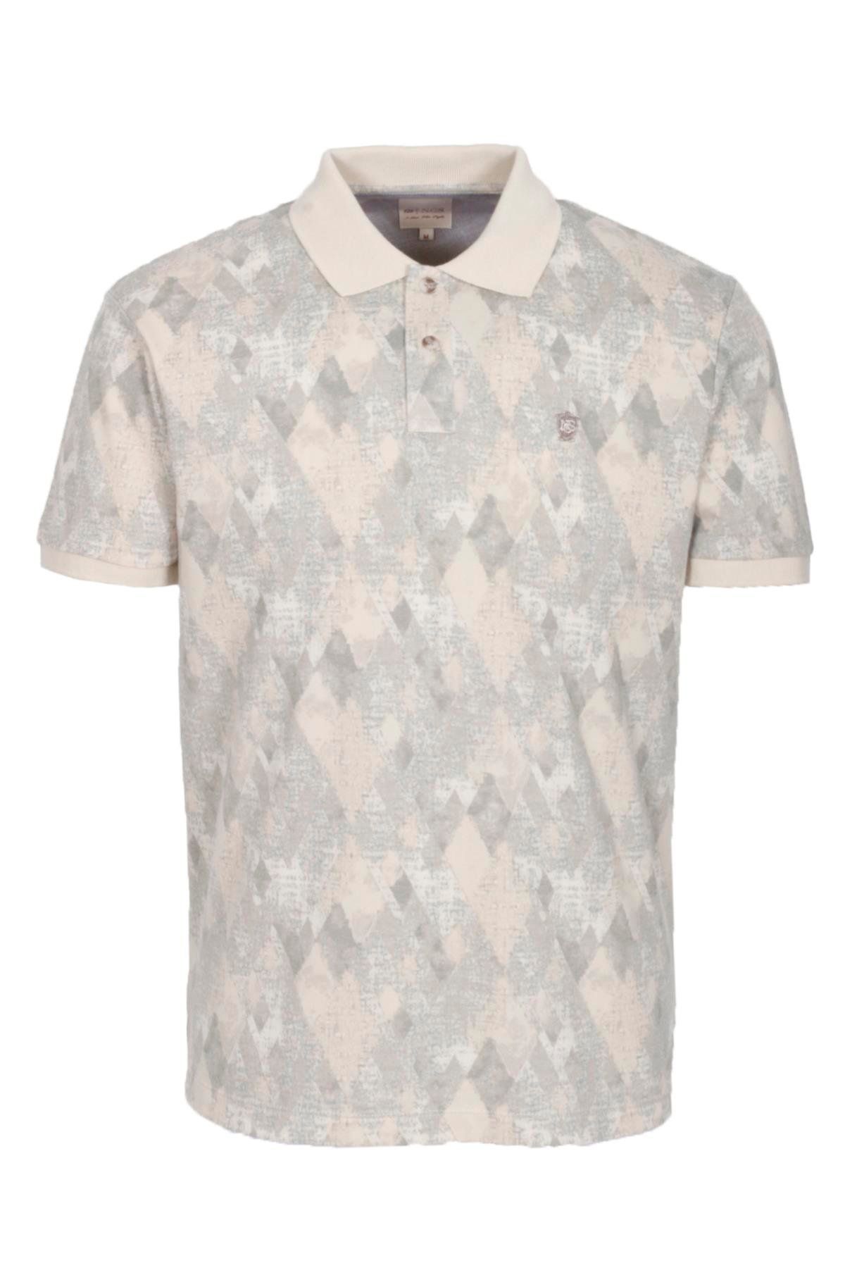 Erkek Polo Yaka Tişört Bej Slim Fit Ribanalı Kol Pamuklu Baskılı T-shirt NCS JEANS 1251