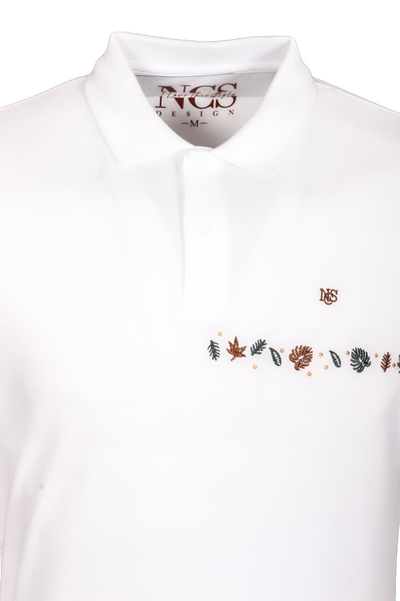 Erkek Polo Yaka Tişört Beyaz  %100 Pamuk Slim Fit Ribanalı Kol Nakışlı T-shirt NCS JEANS 1169