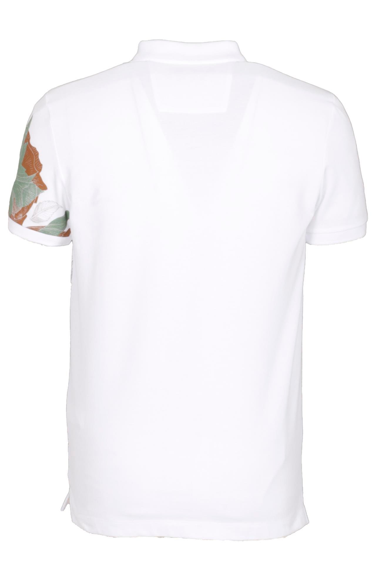 Erkek Polo Yaka Tişört Beyaz %100 Pamuk Slim Fit Ribana'lı Kol Floral Desenli T-shirt NCS JEANS 1189