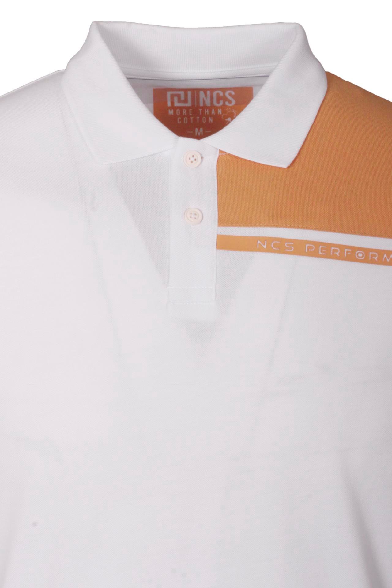 Erkek Polo Yaka Tişört Beyaz %100 Pamuk Slim Fit Ribanalı Kol T-shirt NCS JEANS 1164