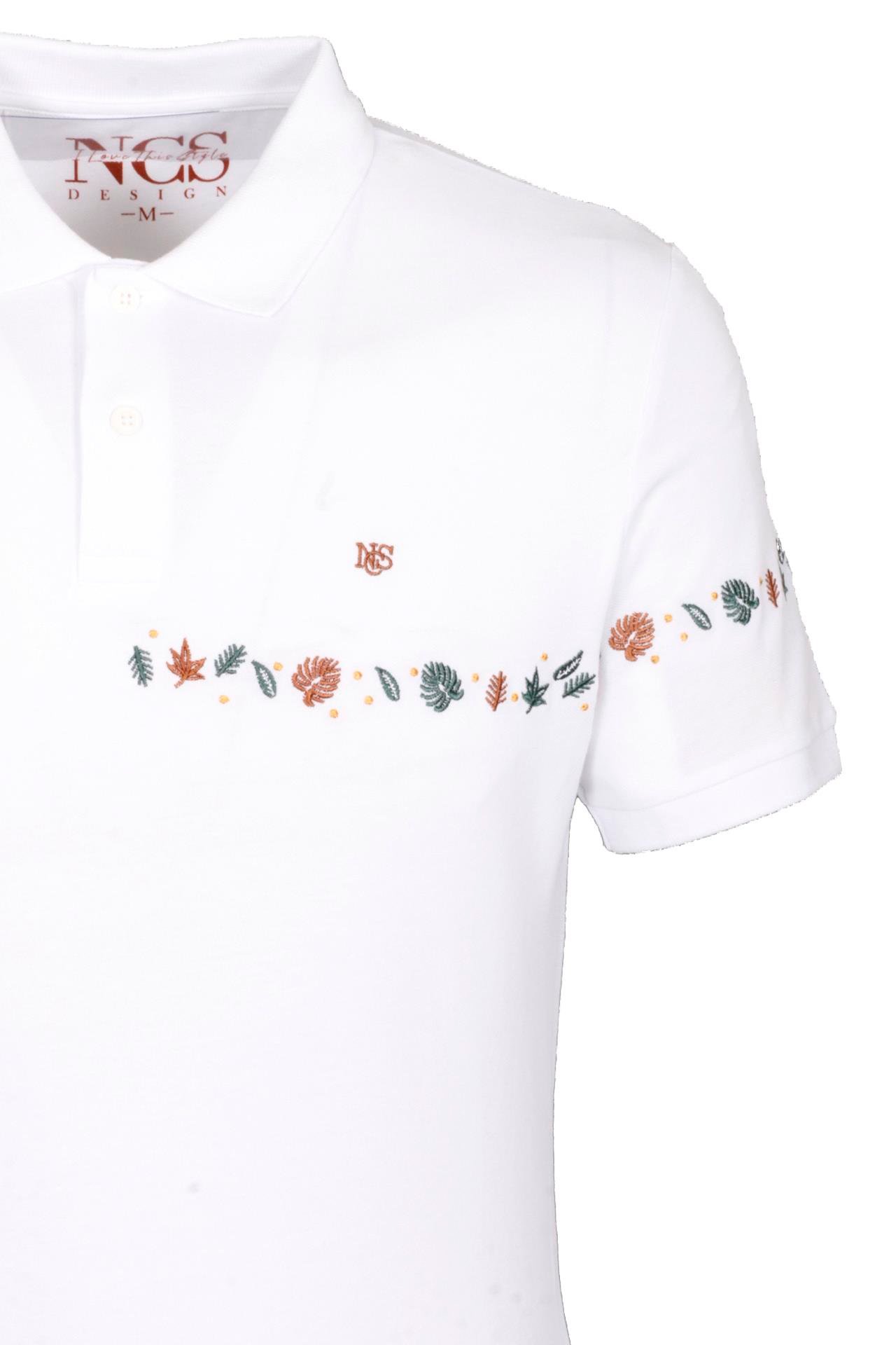 Erkek Polo Yaka Tişört Beyaz  %100 Pamuk Slim Fit Ribanalı Kol Nakışlı T-shirt NCS JEANS 1169