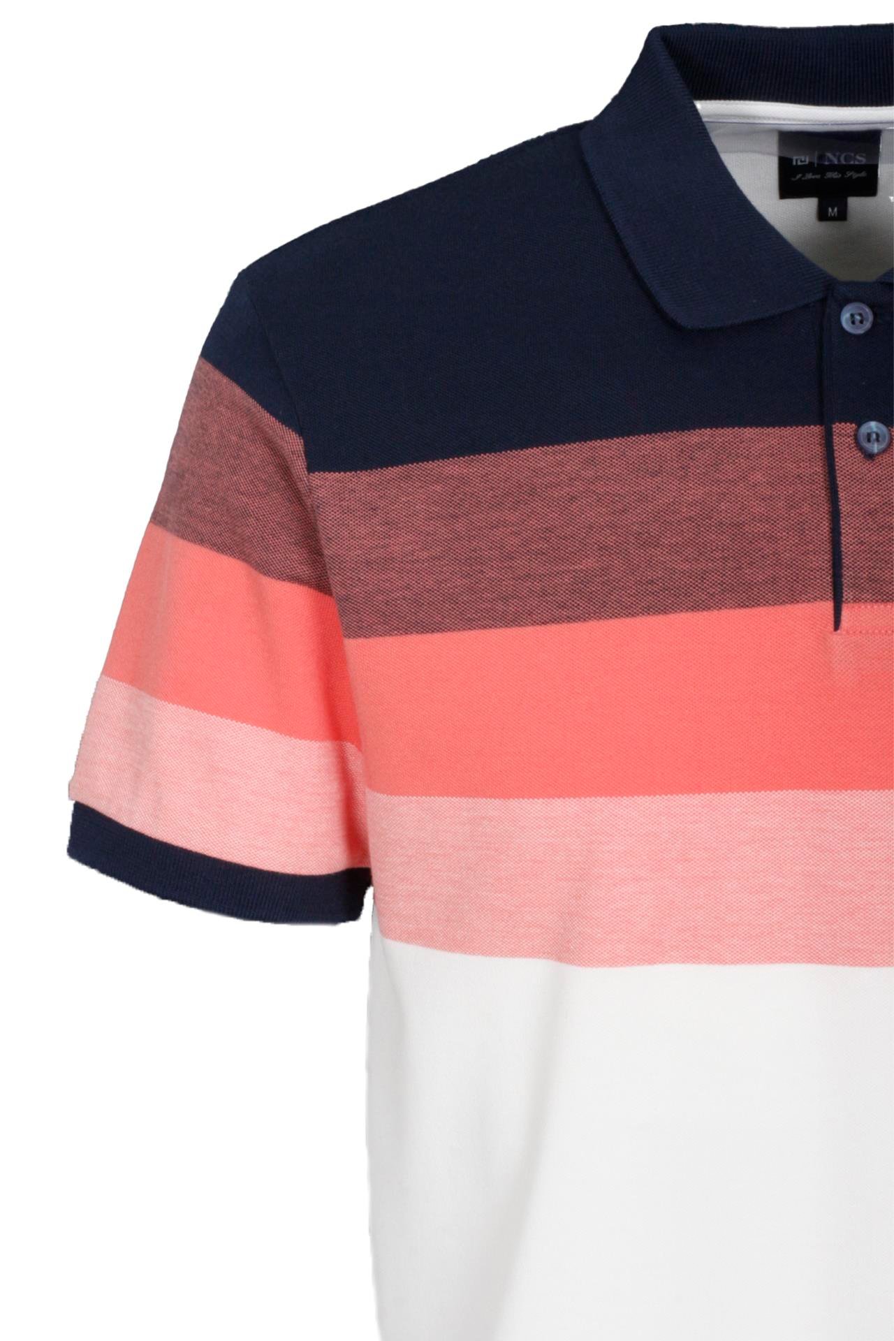 Erkek Polo Yaka Tişört Lacivert Slim Fit Ribanalı Kol Pamuklu Desenli %100 Pamuk T-shirt NCS JEANS 1249