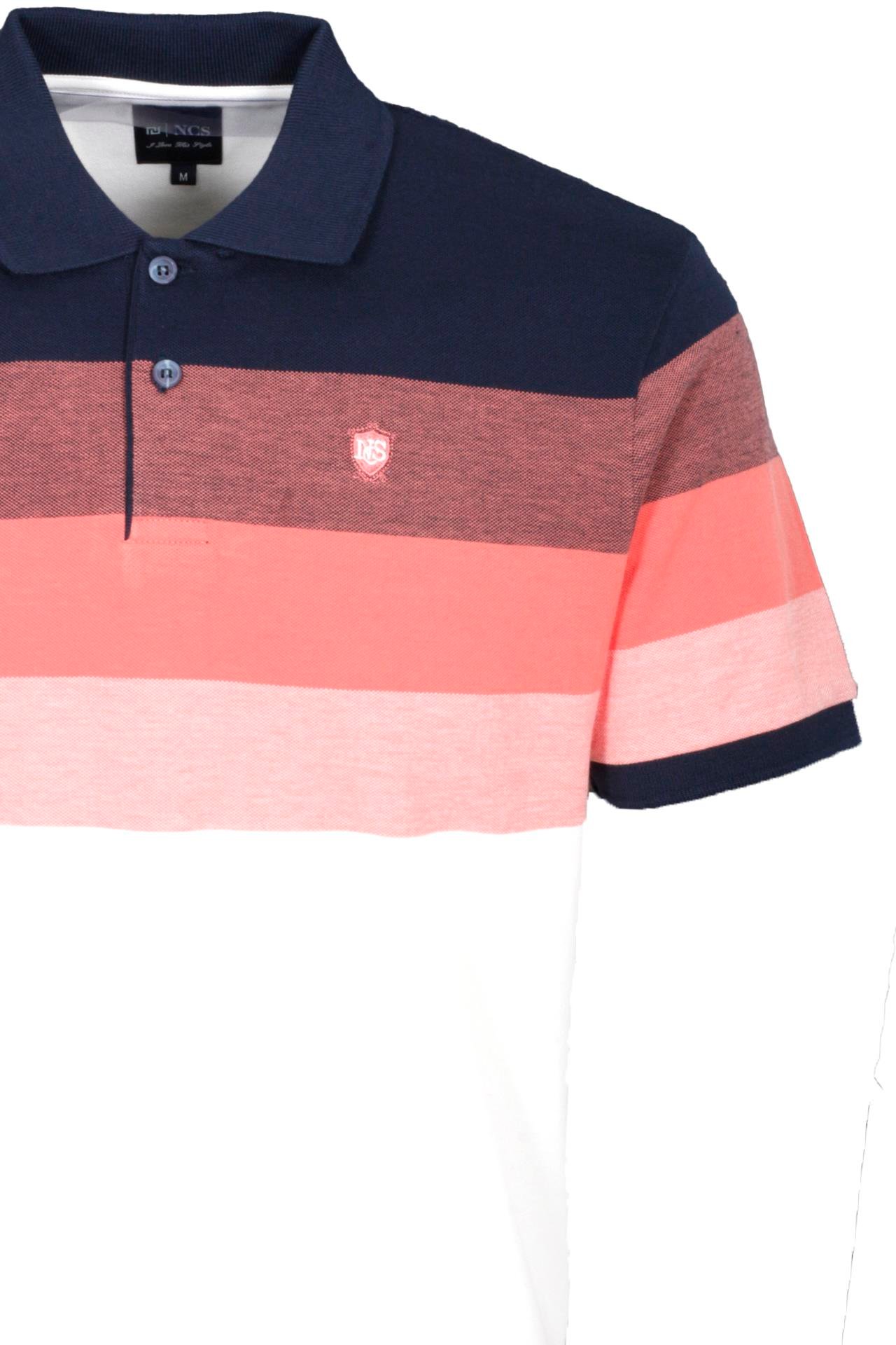 Erkek Polo Yaka Tişört Lacivert Slim Fit Ribanalı Kol Pamuklu Desenli %100 Pamuk T-shirt NCS JEANS 1249