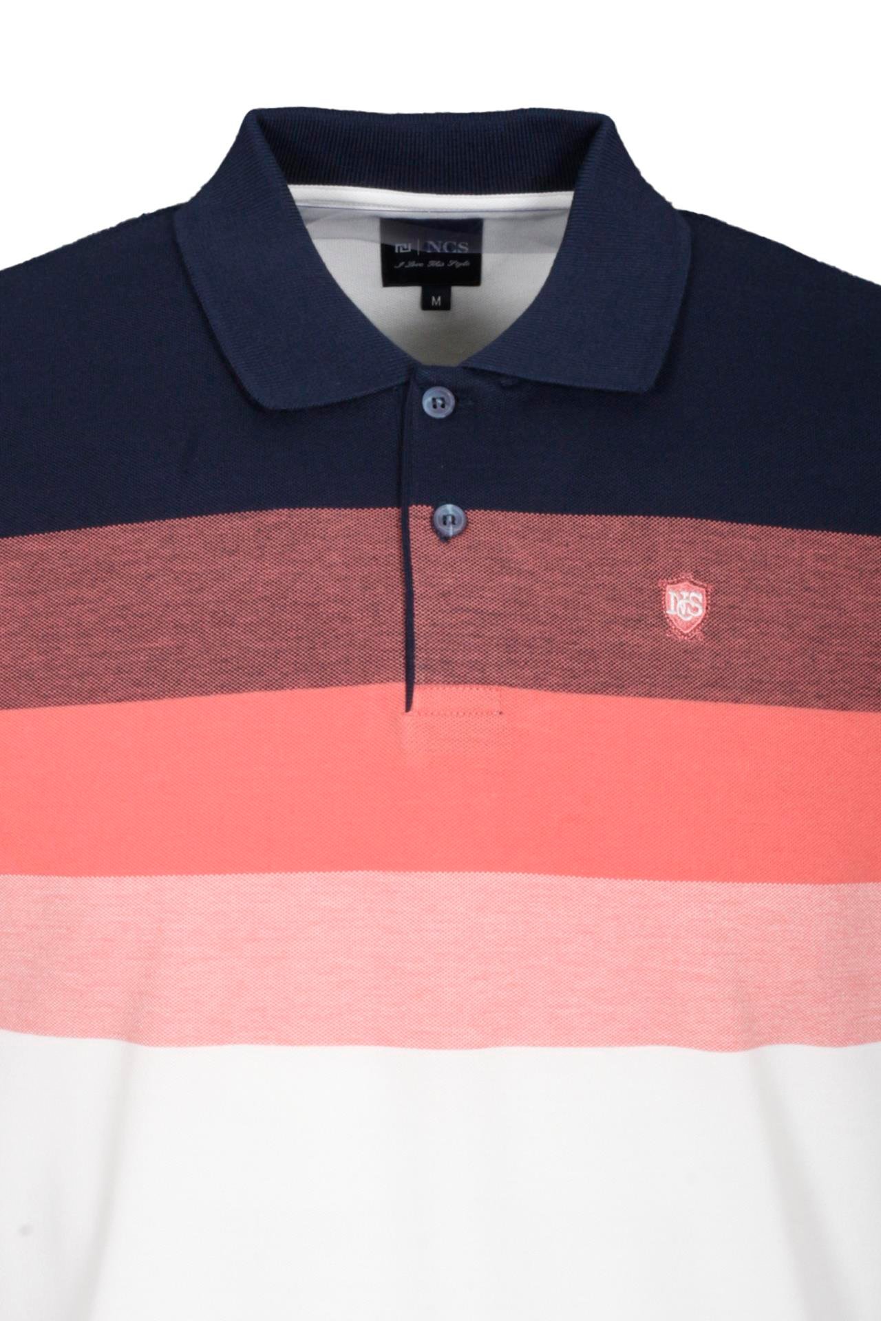 Erkek Polo Yaka Tişört Lacivert Slim Fit Ribanalı Kol Pamuklu Desenli %100 Pamuk T-shirt NCS JEANS 1249