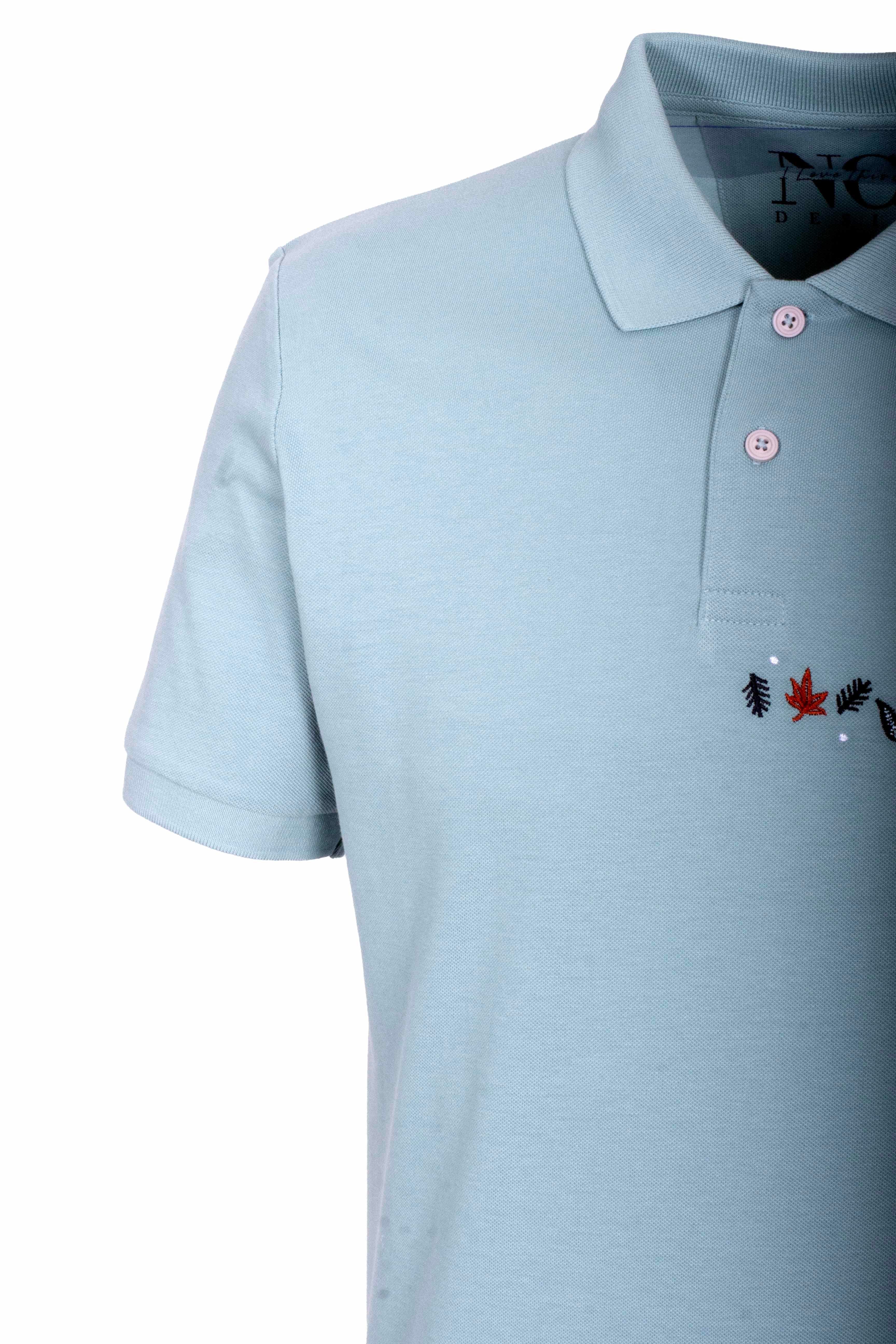 Erkek Polo Yaka Tişört Mavi %100 Pamuk Slim Fit Ribanalı Kol Nakışlı T-shirt NCS JEANS 1169