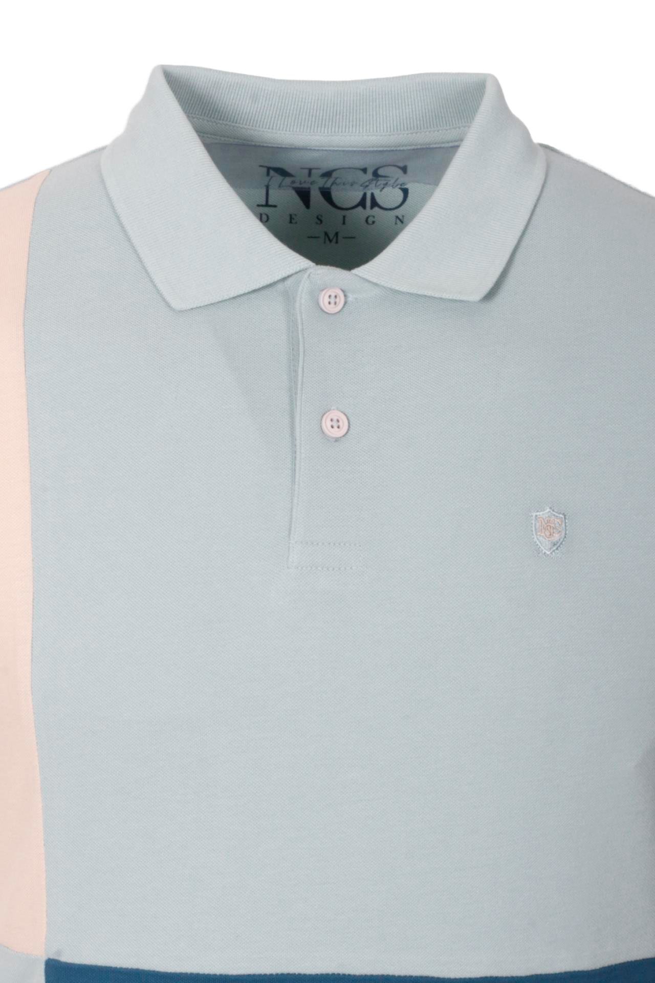 Erkek Polo Yaka Tişört Mavi %100 Pamuk Slim Fit Ribanalı Kol Garnili T-shirt NCS JEANS 1165