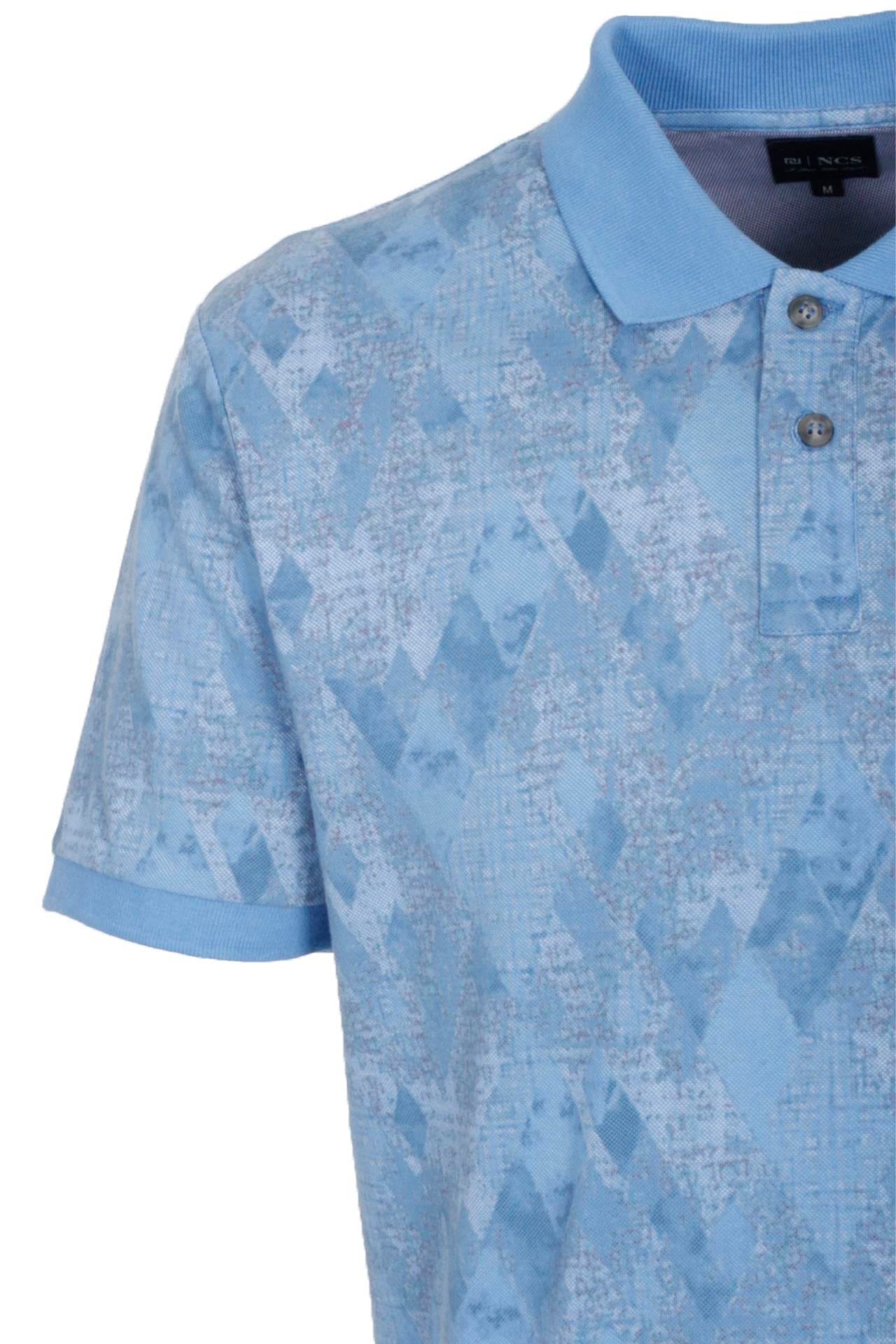 Erkek Polo Yaka Tişört Mavi Slim Fit Pamuklu Desenli  Ribanalı Kol T-shirt NCS JEANS 1251