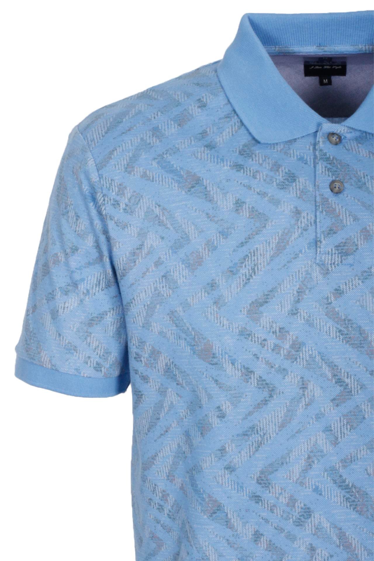 Erkek Polo Yaka Tişört Mavi Slim Fit Ribanalı Kol Pamuklu Baskılı T-shirt NCS JEANS 1254