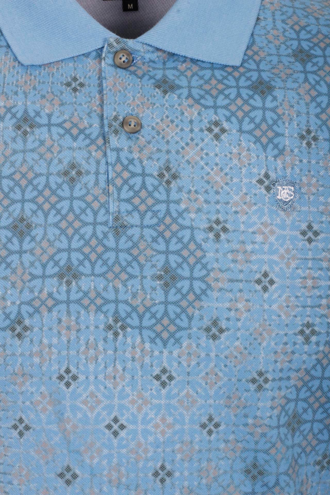 Erkek Polo Yaka Tişört Mavi Slim Fit Ribanalı Kol Pamuklu Baskılı T-shirt NCS JEANS 1252