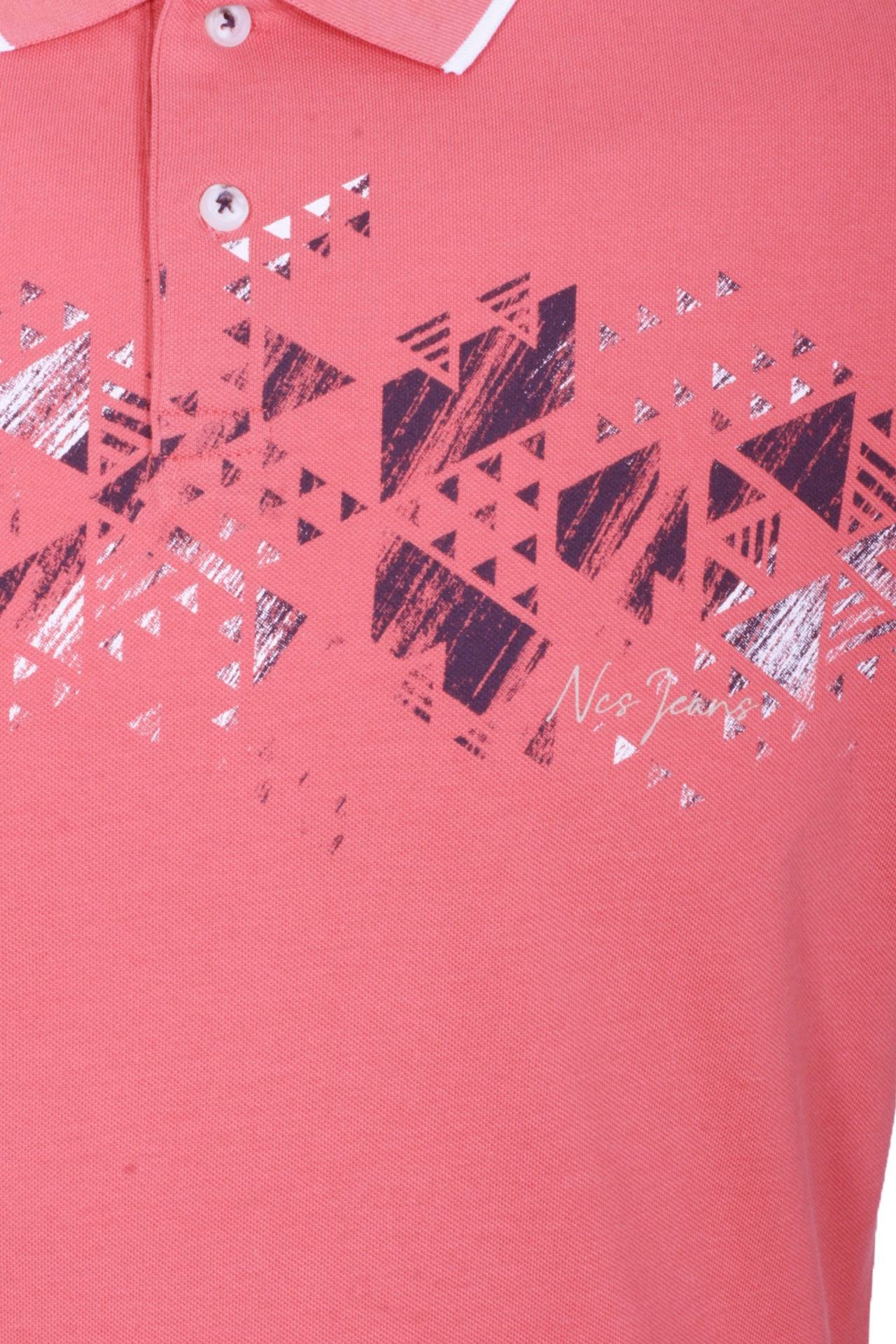 Erkek Polo Yaka Tişört Nar Çiçeği Slim Fit Ribanalı %100 Pamuk Desenli T-shirt NCS JEANS 1214