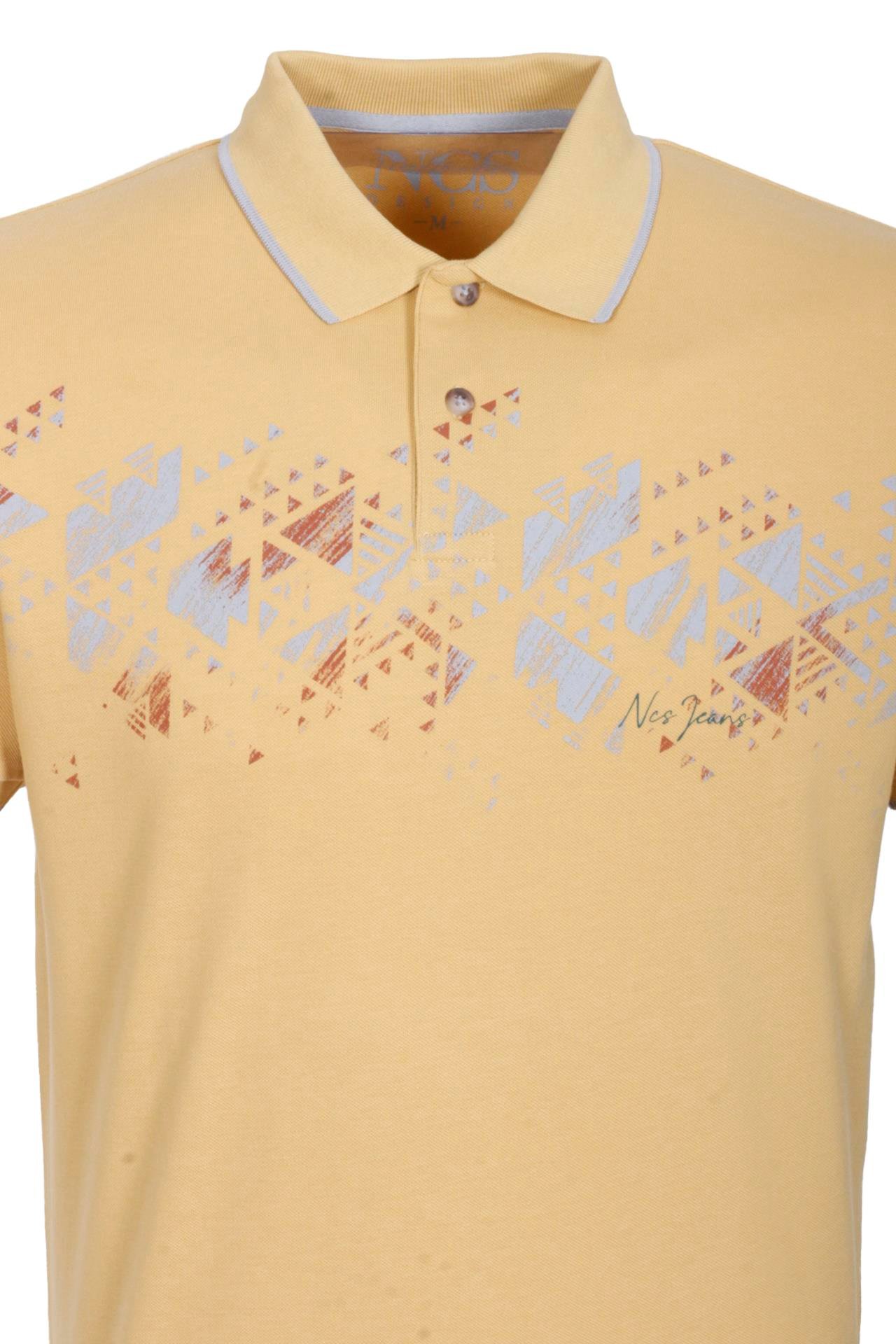 Erkek Polo Yaka Tişört Sarı Slim Fit Ribanalı %100 Pamuk Desenli T-shirt NCS JEANS 1214