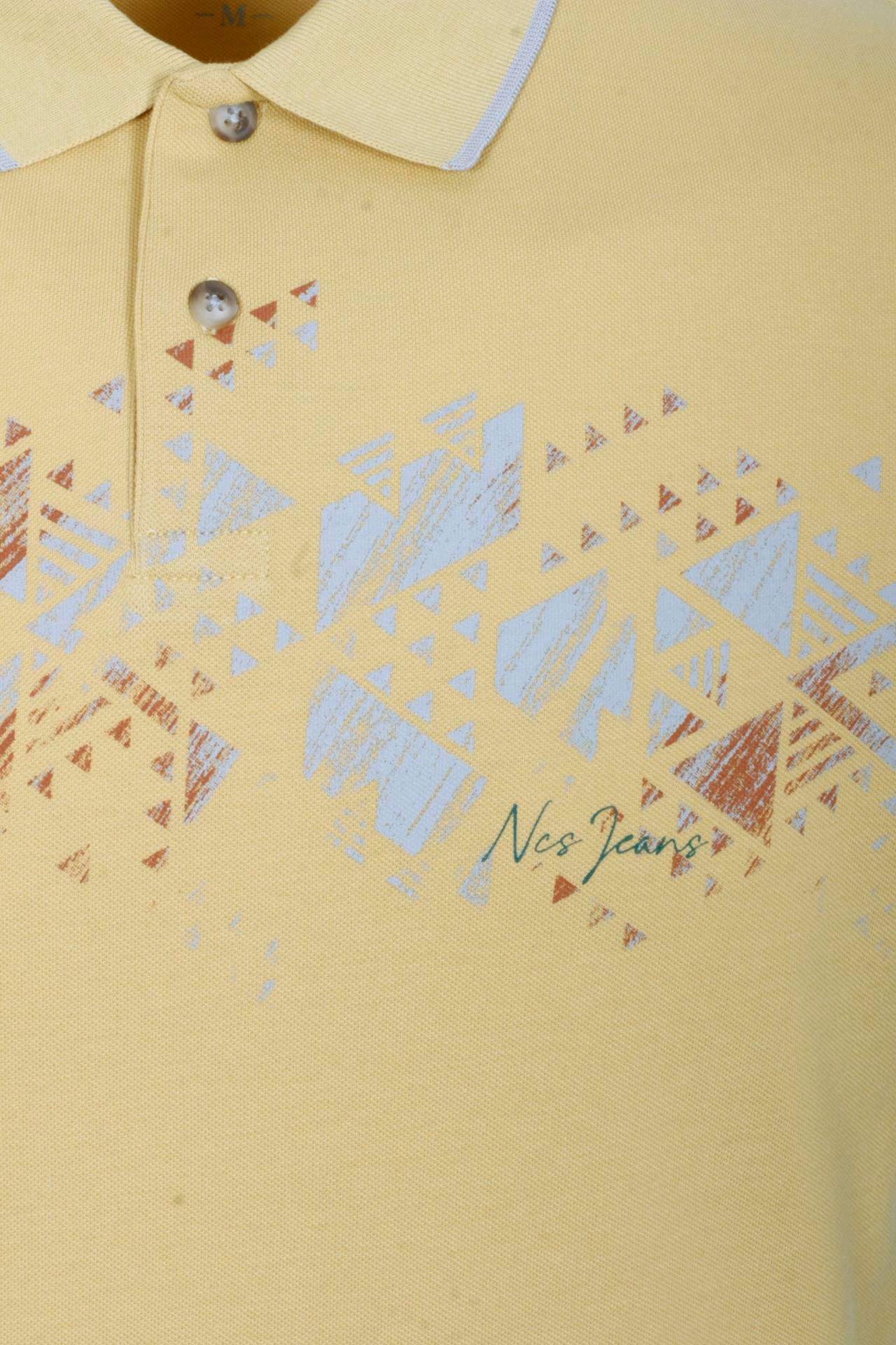Erkek Polo Yaka Tişört Sarı Slim Fit Ribanalı %100 Pamuk Desenli T-shirt NCS JEANS 1214