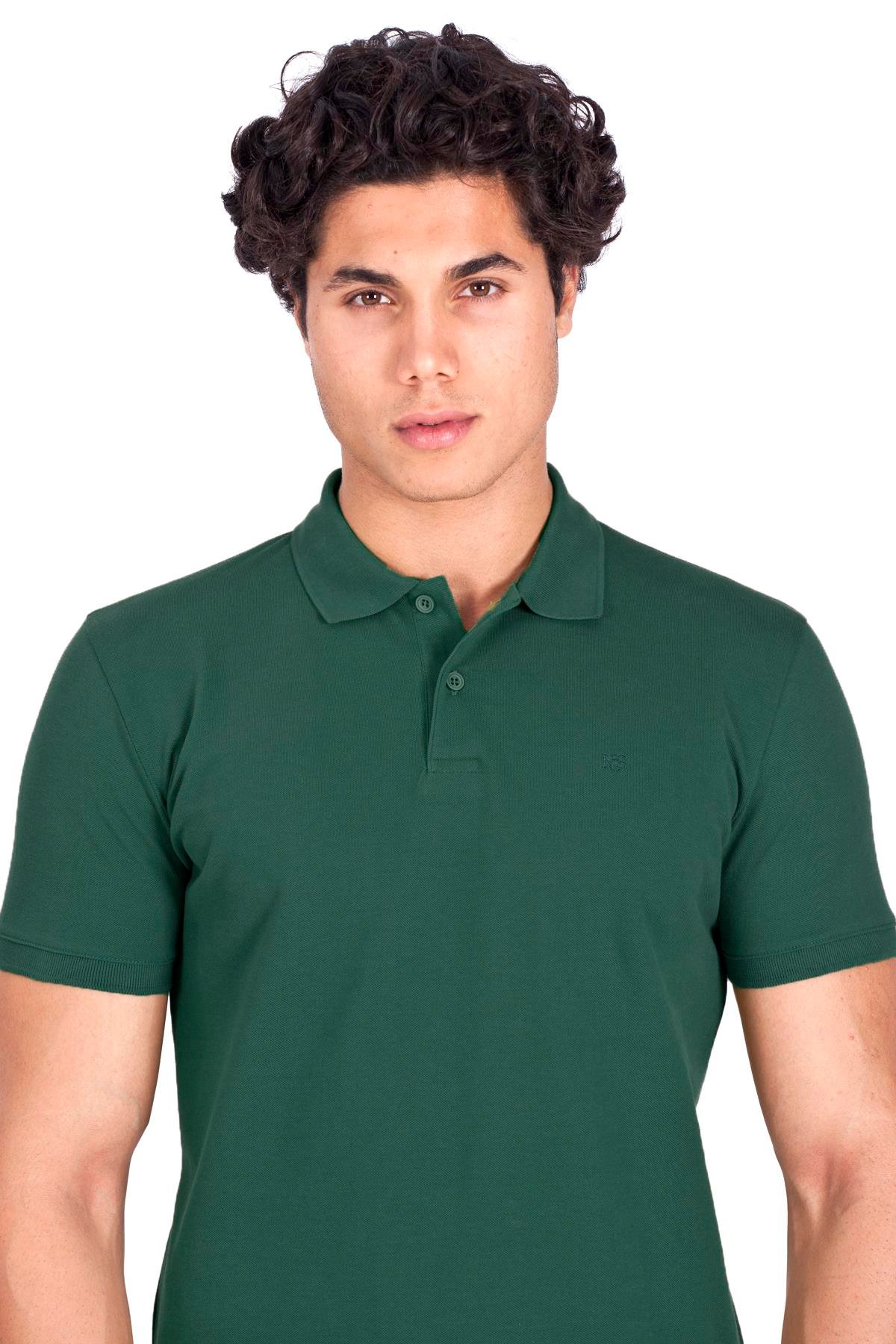 Erkek Polo Yaka Tişört Yeşil %100 Pamuk Slim Fit POLO T-SHİRT NCS JEANS 1055