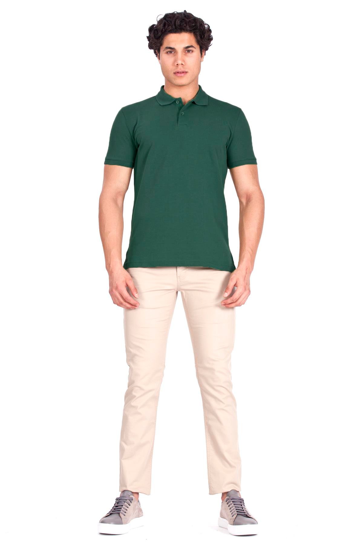 Erkek Polo Yaka Tişört Yeşil %100 Pamuk Slim Fit POLO T-SHİRT NCS JEANS 1055