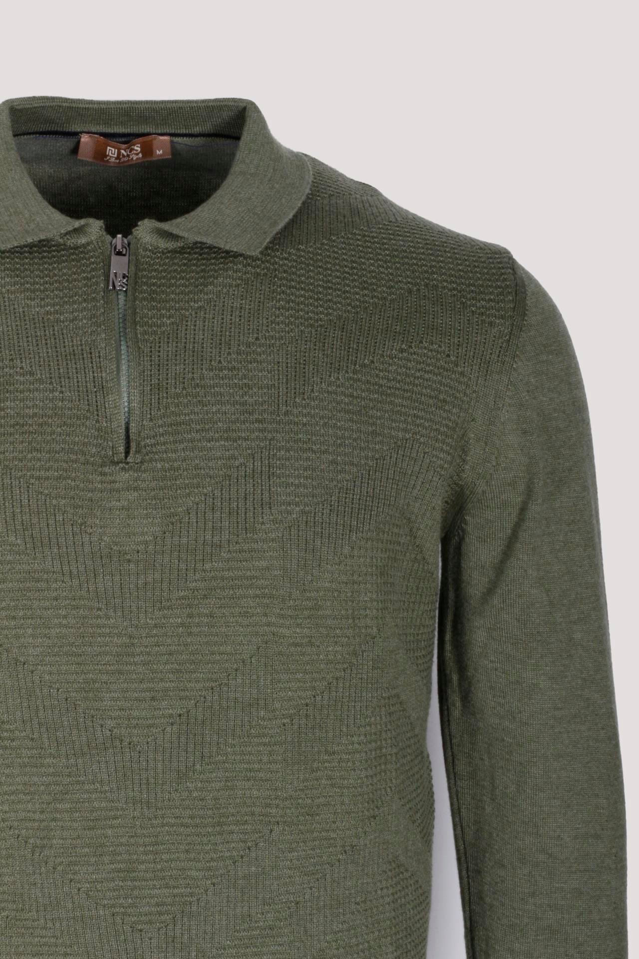 Erkek Polo Yaka Triko Hakimelanj Slim Fit Yarım Fermuarlı Balık Sırt Desenli Pamuklu Kazak NCS JEANS 3006