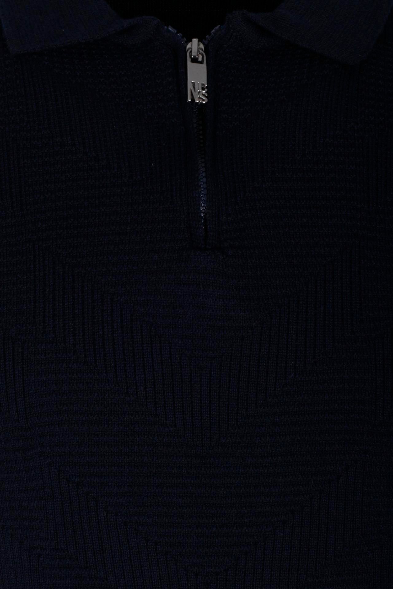 Erkek Polo Yaka Triko Lacivert Slim Fit Yarım Fermuarlı Balık Sırt Desenli Pamuklu Kazak NCS JEANS 3006