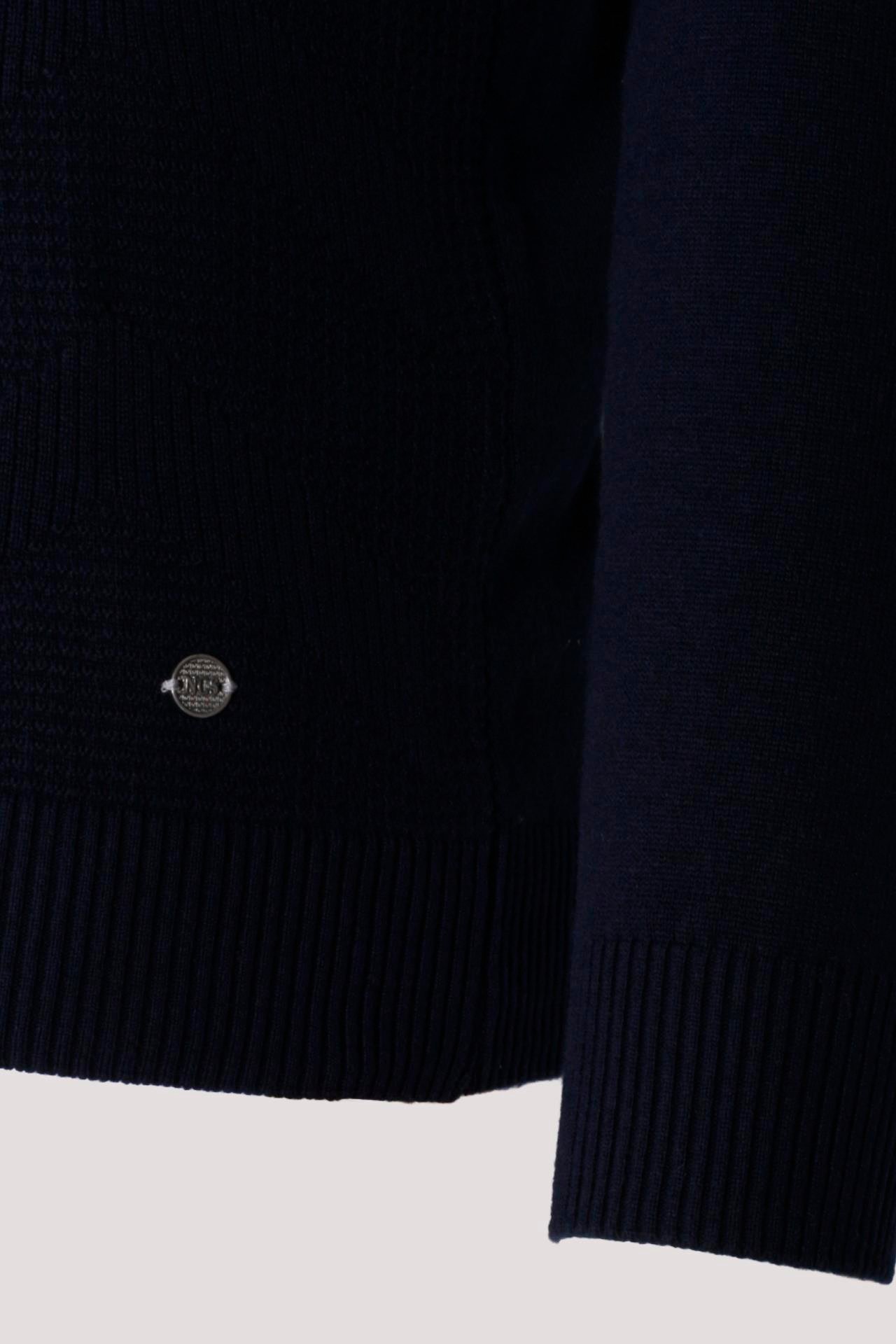 Erkek Polo Yaka Triko Lacivert Slim Fit Yarım Fermuarlı Balık Sırt Desenli Pamuklu Kazak NCS JEANS 3006