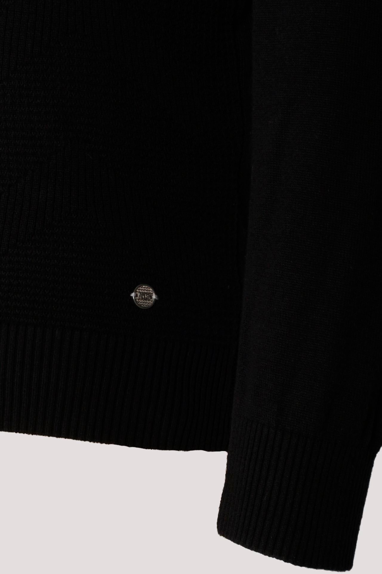 Erkek Polo Yaka Triko Siyah Slim Fit Yarım Fermuarlı Balık Sırt Desenli Pamuklu Kazak NCS JEANS 3006