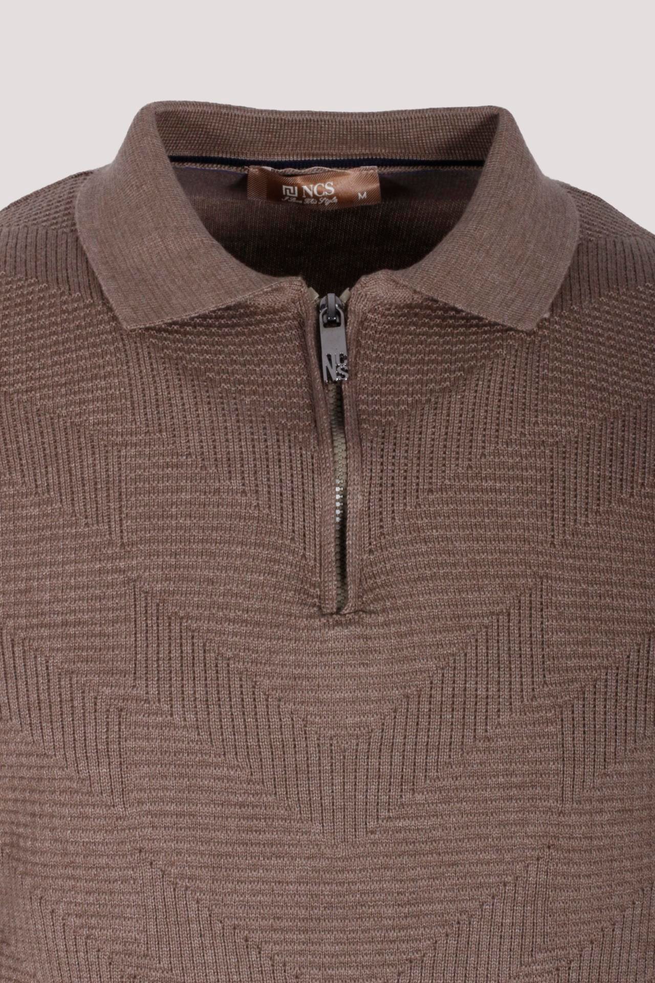 Erkek Polo Yaka Triko Vizonmelanj  Slim Fit Yarım Fermuarlı Balık Sırt Desenli Pamuklu Kazak NCS JEANS 3006