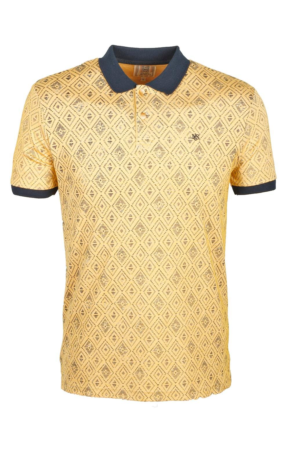 Erkek Sarı Baskılı Slim Fit Dar Kesim Polo Yaka %100 Pamuk T-shirt Ncs Jeans 1989